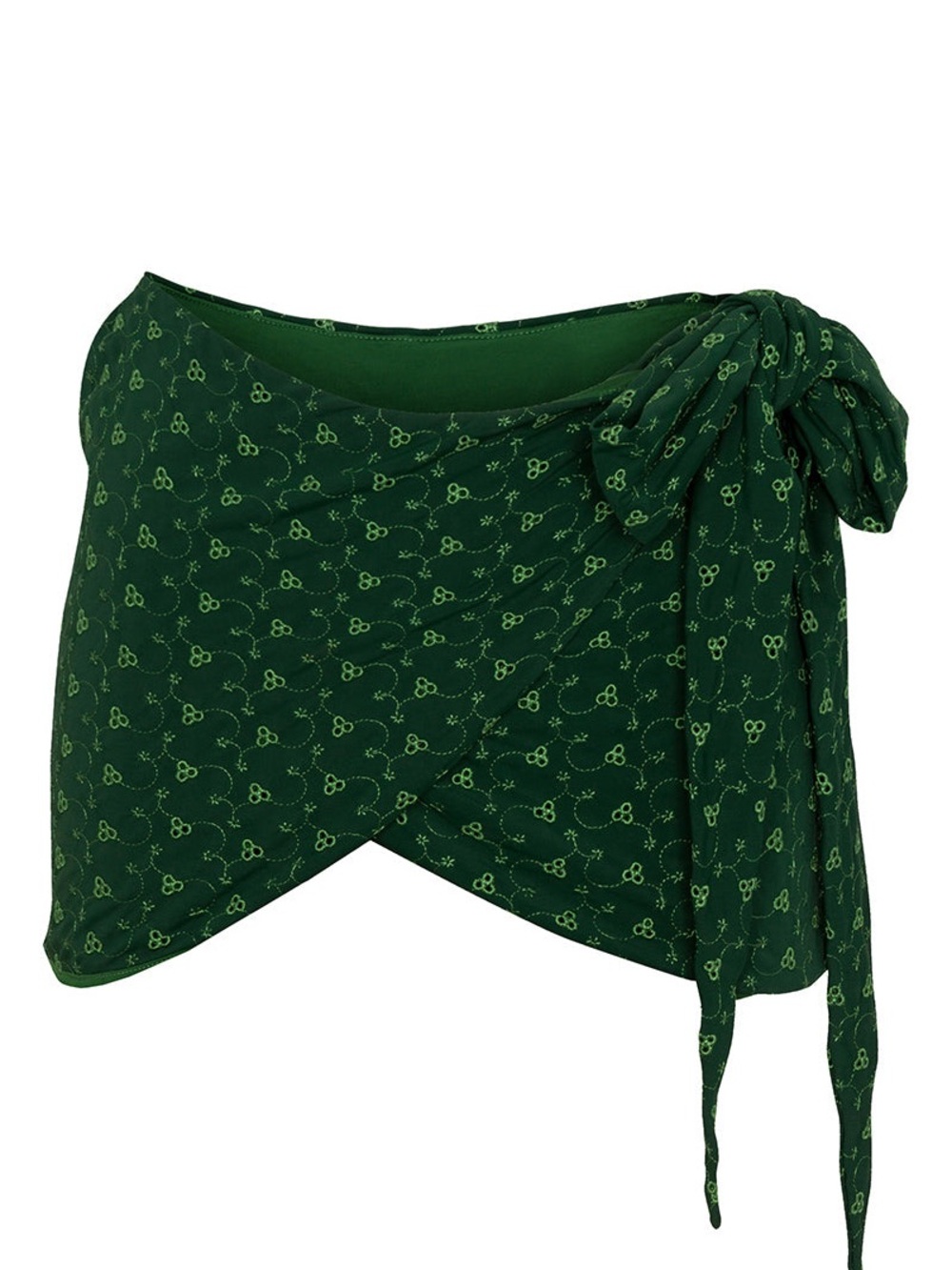 ALPINE BUTTERFLY SWIM SET - TIE TOP AND SIDE TIE SKORT. GREEN EYELET PATTERN.